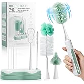 Momcozy 7 in 1 Electric Bottle Brush Kit, Portable Cleaning Set with Formula Mixer, Silicone Brush, Nipple Brush, Straw Brush, Soap Dispenser, Drying Rack - Long Battery Life for Home & Travel