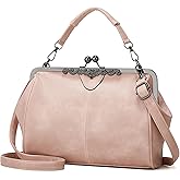 Women Kiss Lock Vintage Handbags for Women Oil Leather Evening Clutch Satchel Purse Tote