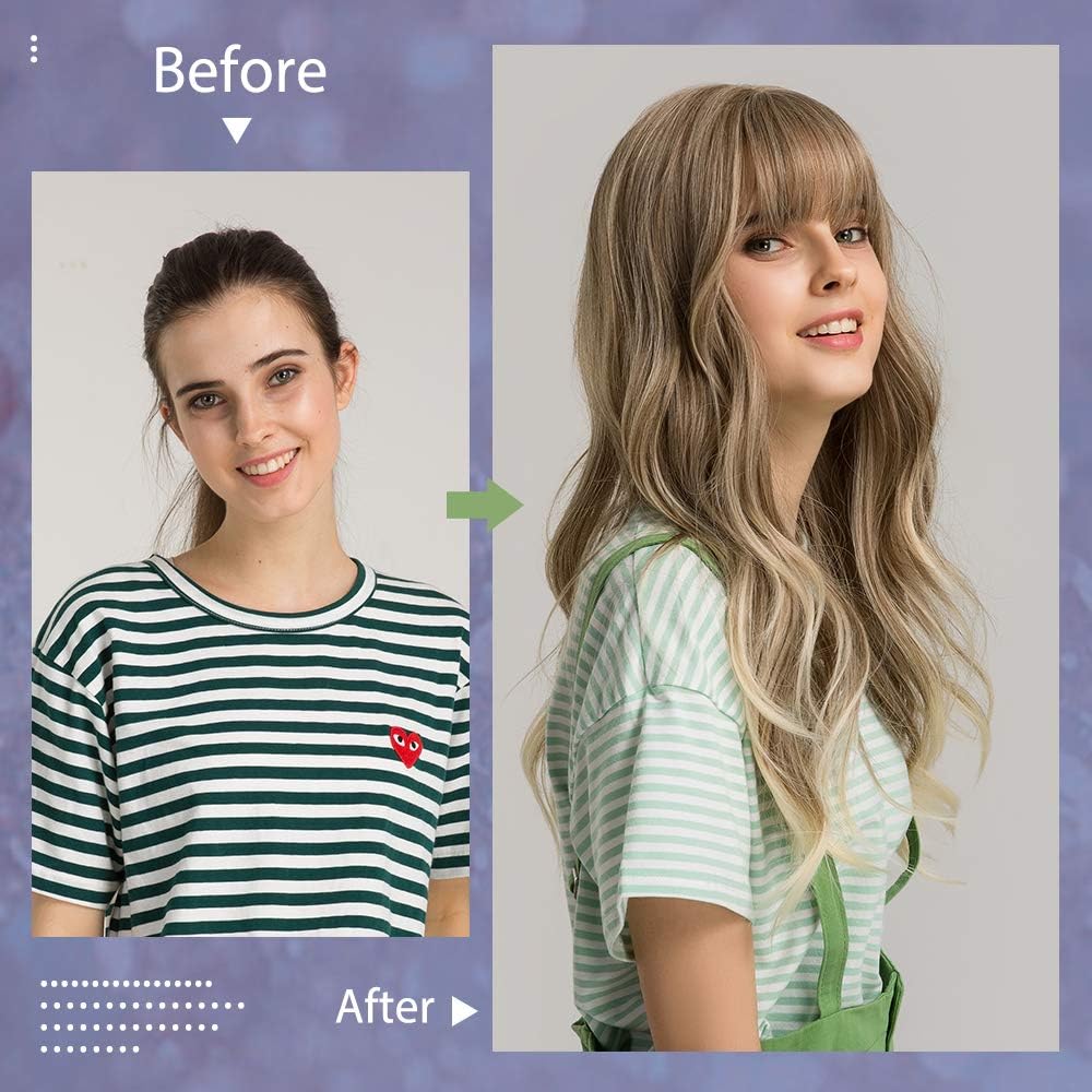 Esmee 24"Women Synthetic Wigs Long Wavy Blond with Fluffy Air Bangs Light, Blonde, 22.5 pulgadas - Image 5