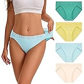 INNERSY Women's Cotton Bikini Underwear High Cut Lace Hipster Panties 4-Pack