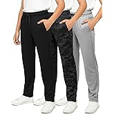 Real Essentials 3 Pack: Boys' Mesh Open Bottom Active Sweatpants with Pockets & Drawstring