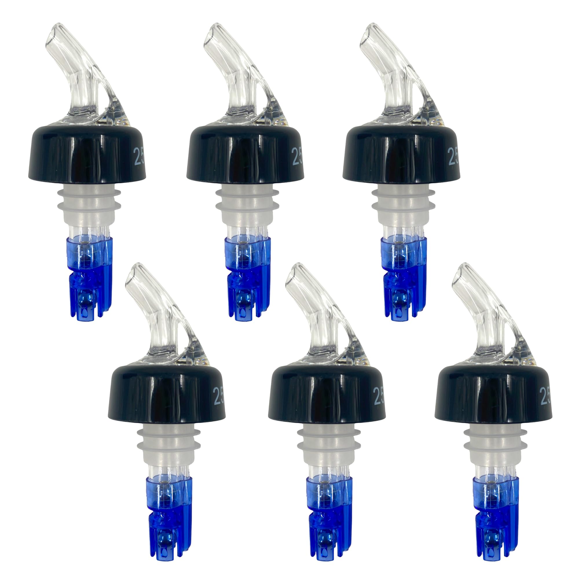 Chabrias Ltd 25ml 6 Pack Clear/Blue Clear Measured Liquor Bottle Pourers UK Made – Quick Shot Spouts for Spirits, Wine, Cocktails, Bar Spirit Pourer — image 1