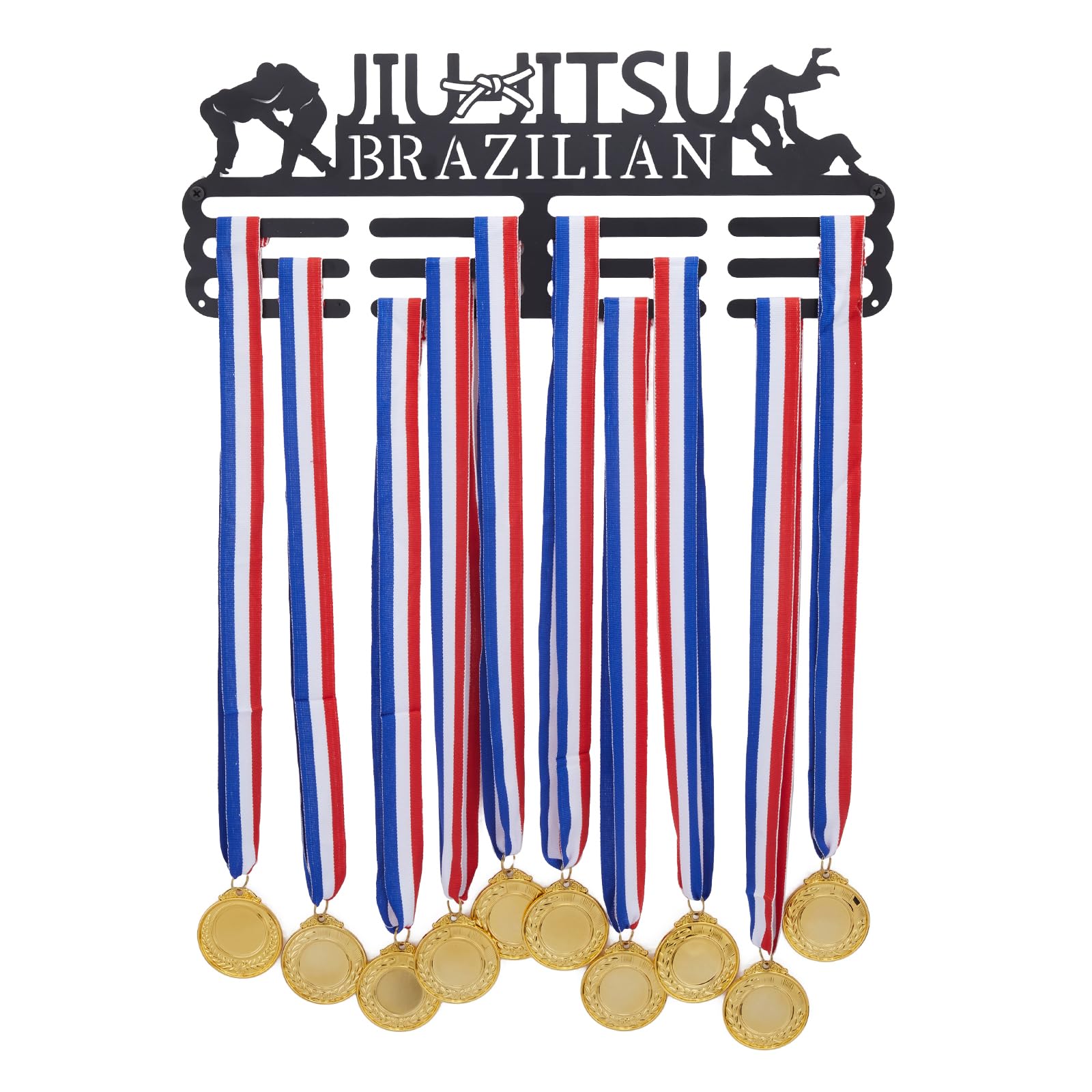 SUPERDANT Jiu Jitsu Brazilian Medal Hangers Jiu Jitsu Brazilian Medal Holder Personalised Medals Holder for Athletes Wall Mounted Medals 3 Rows Wall Hanging Awards Son Grandson Gift