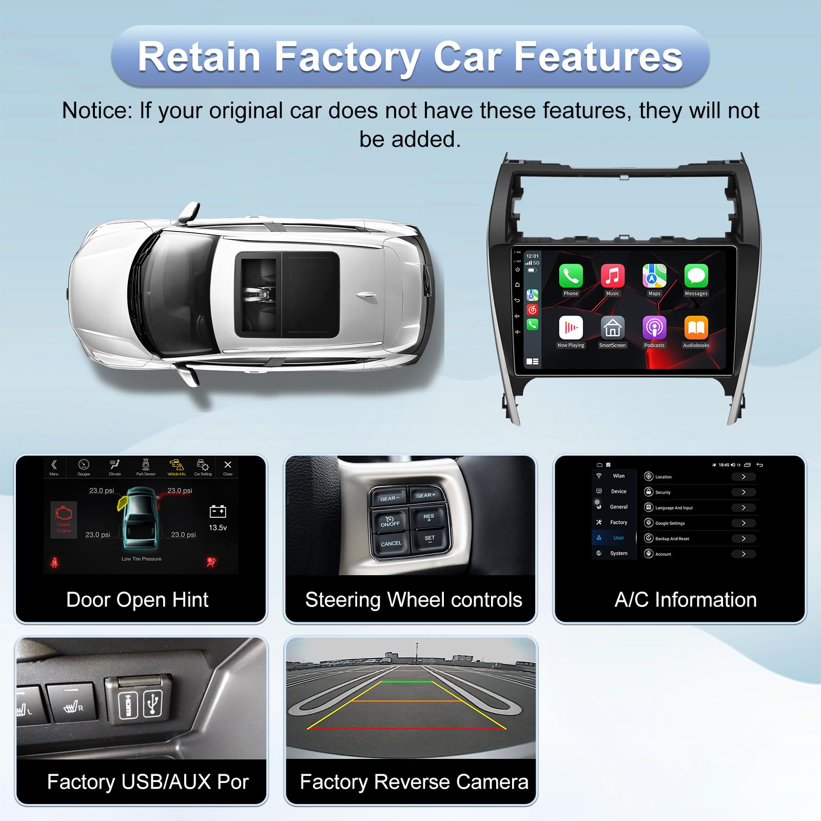 Android 13 Car Radio for Toyota Camry 2012 2013 2014 with Wireless Carplay and Android Auto -4GB+32GB 10.2 inch Touchscreen Bluetooth RDS FM SWC 5GWIFI（fit JBL System）
