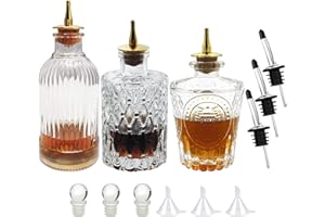LINALL Bitters Bottle Set - Syrup Bottles with Stainless Steel Pourers, Glass Vintage Bottle,