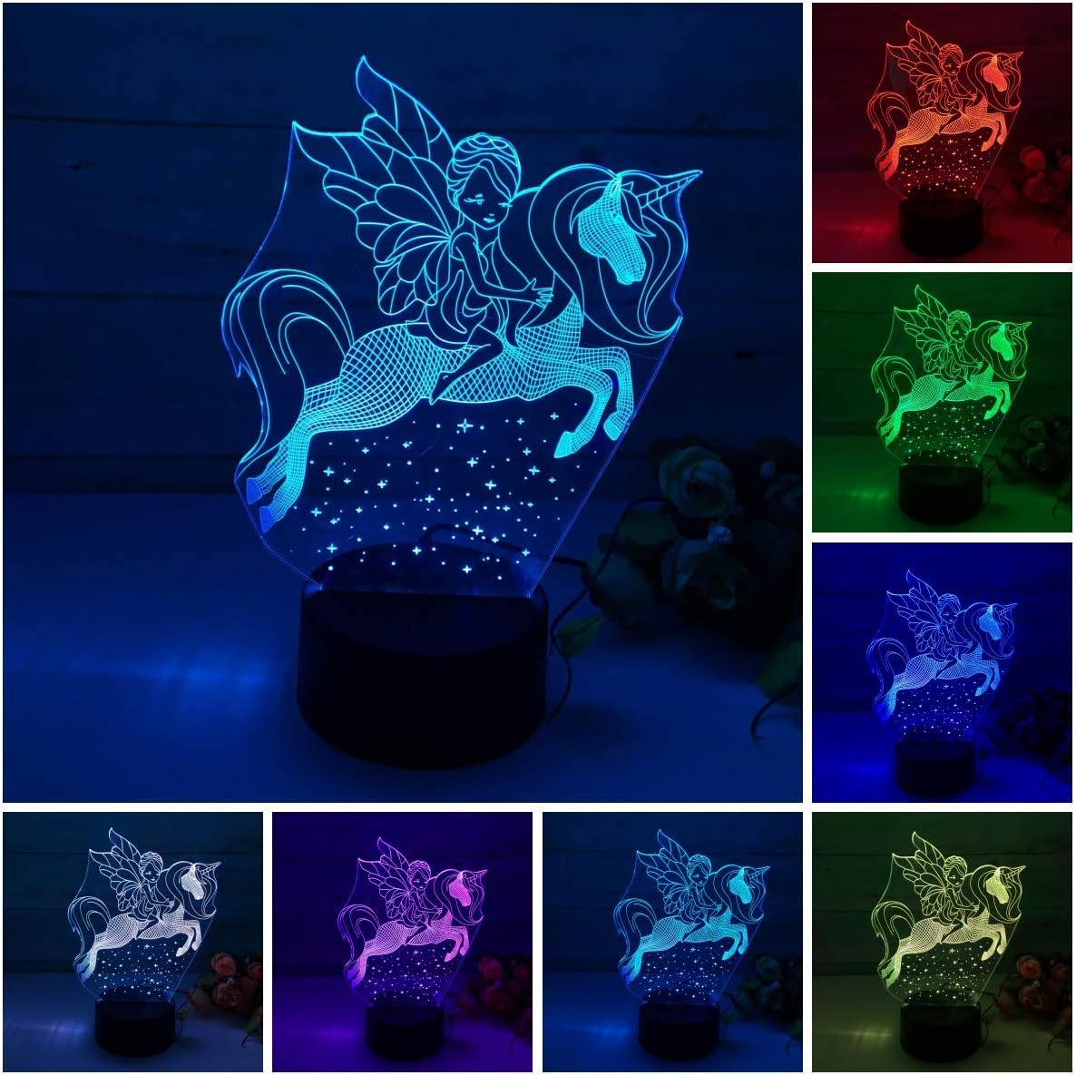 Unicor 3D Night Light for Kids,3D Illusion Lamp Cute LED Night Light for Girls 7 Colors Changing Table Desk Visual Lamp Home Decoration Gifts Toys for Children