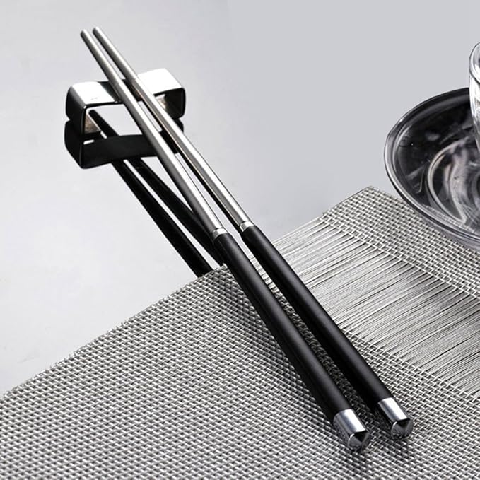5 Paar Hochwertige Edelstahl EssStäbchen UWILD Geschenk Set Japanische Hotel Restaurant Essstäbchen Set (Edelstahl und schwar
