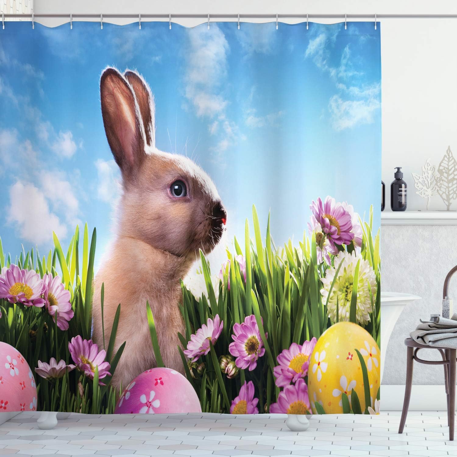 Ambesonne Easter Shower Curtain, Blossoming Flowers with