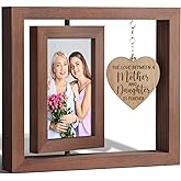 Tiblue Christmas Mom Gifts From Daughter Son Unique, Rotating Picture Frame for 4x6 Photo with Warm Heart Pendant for Mother-In-Law Women Wife, Wood Birthday Gift Mom Picture Frame New Mama Gifts