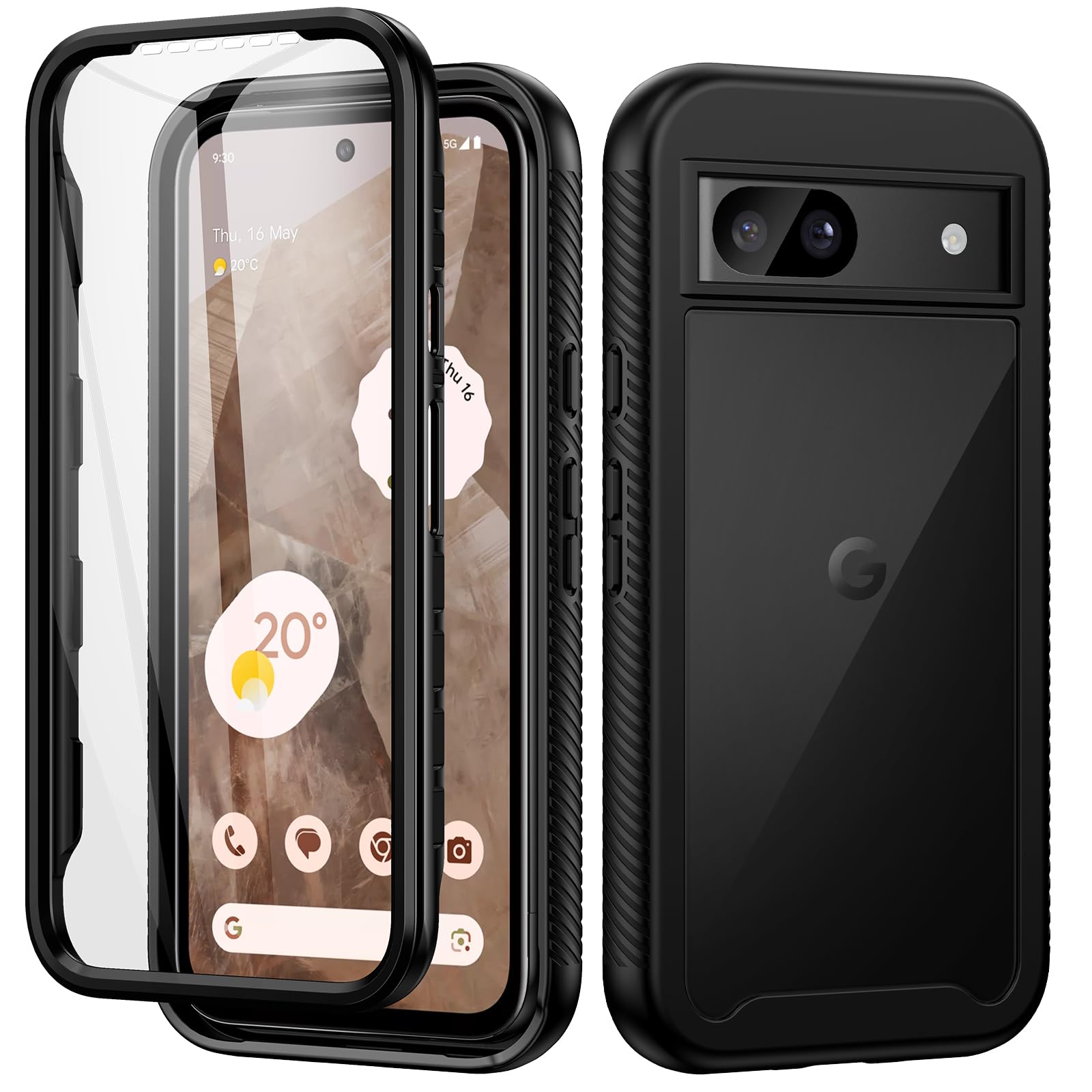 seacosmo Case for Google Pixel 8a (2024), Full Body Shockproof Cover with Built-in Screen Protector Dual-Layer Protective Slim Fit Bumper Phone Case for Google Pixel 8A - Black — image 1