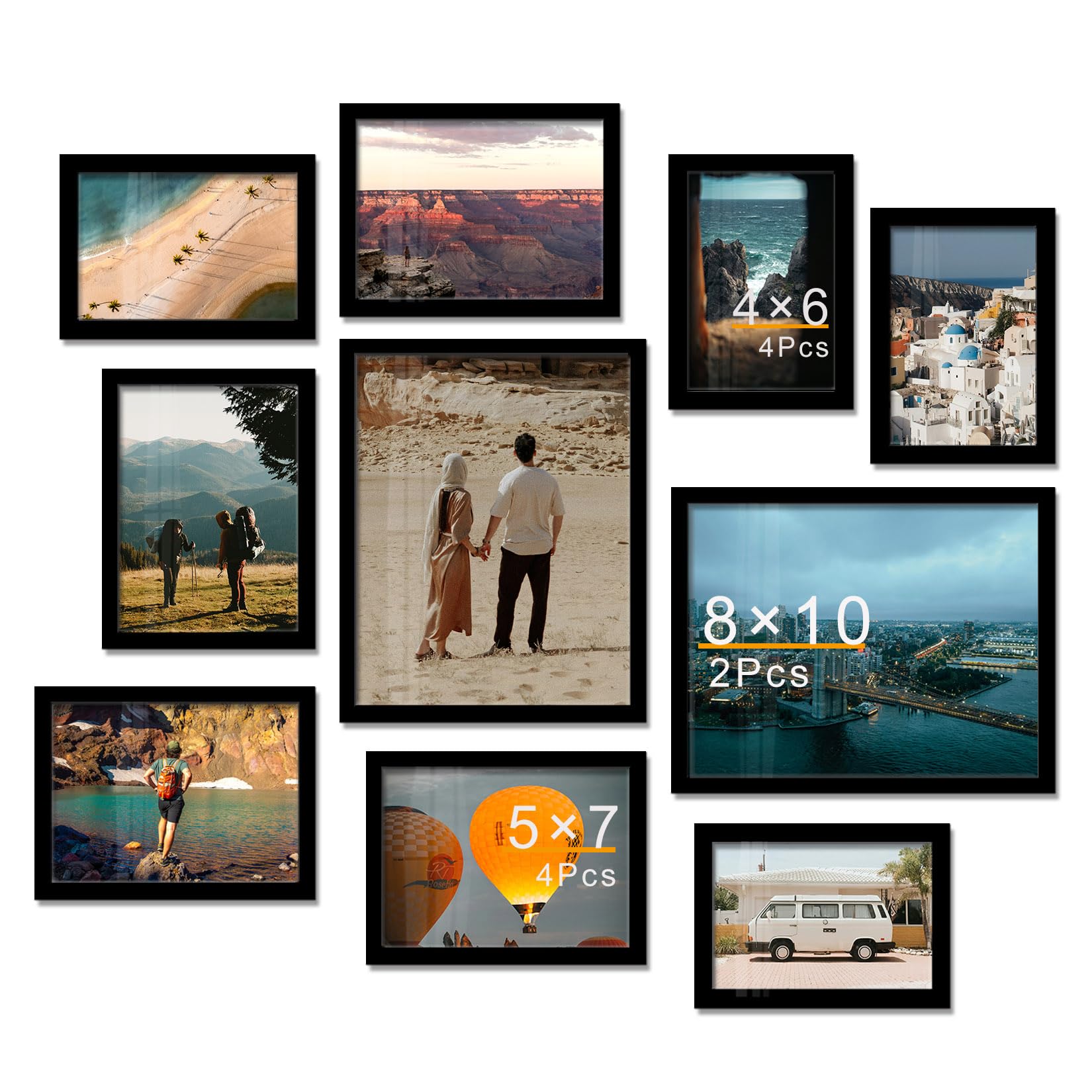 Photo 1 of A ART·ZONE Black Picture Frames - 4x6, 5x7, 8x10-10 Pack Photo Frame Mix & Match Set for Wall Decor & Tabletop Display, Minimalist Black Frame Collection