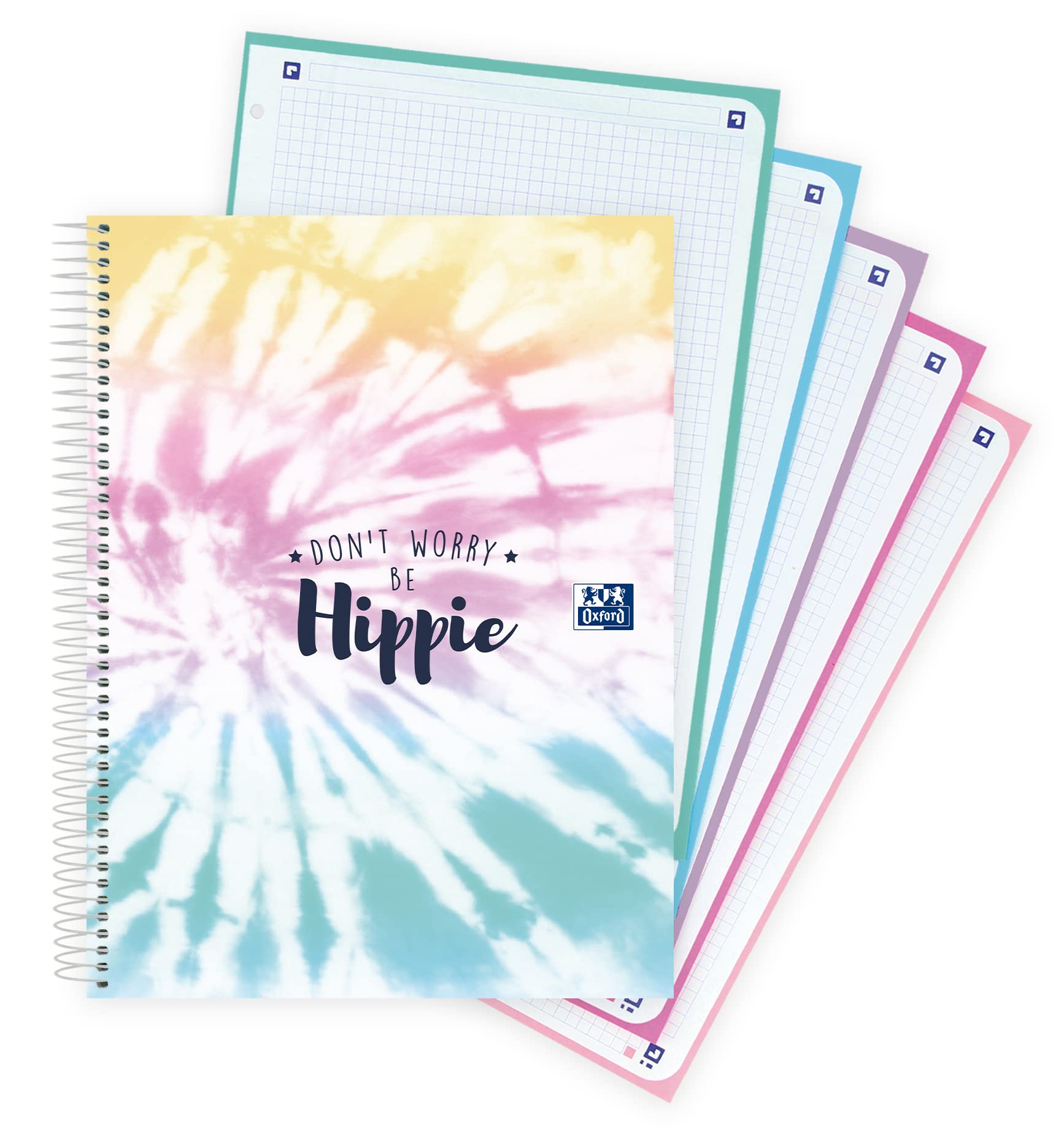Oxford, A4+ Notebook 5 x 5 Inch 120 Sheets 5 Box Colours 4 Holes Cute Tie Dye Notebook Hippie Design
