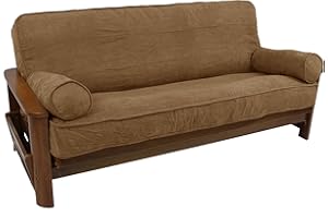 Blazing Needles Solid Microsuede Double Corded 8" to 9" Futon Cover Set with 2 Bolster Pillows (Set of 3), Full, Saddle Brown