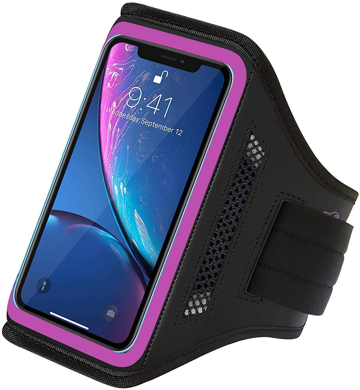 LOVPHONE iPhone 14/14 Pro/13/13 Pro/12/12 Pro/11 Pro/11/ iPhone XR Armband,Sport Running Workout Exercise Cell Phone Case with Holder & Card Slot,Fingerprint Sensor Access Supported (Rose)