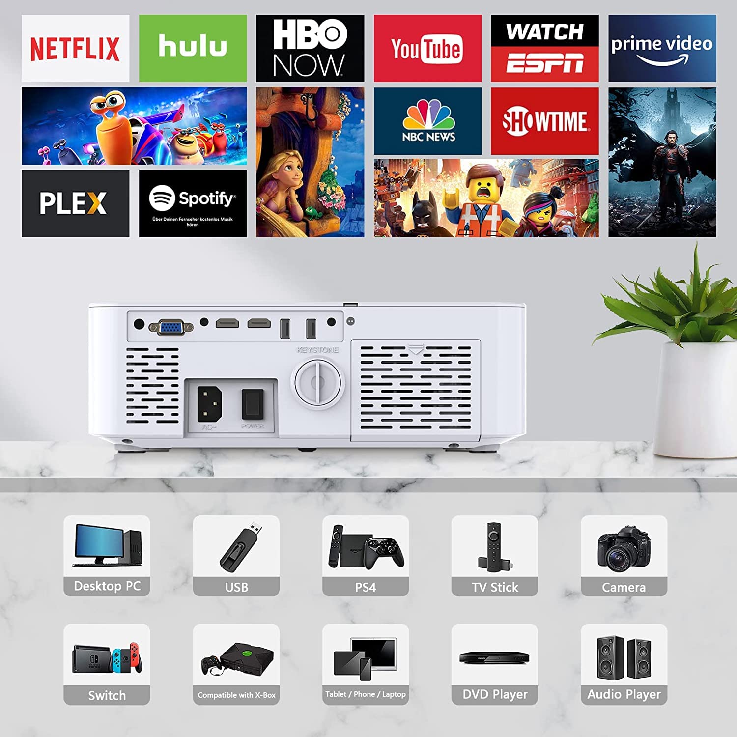 WiFi Bluetooth Native 1080P Projector, 20000LM 450