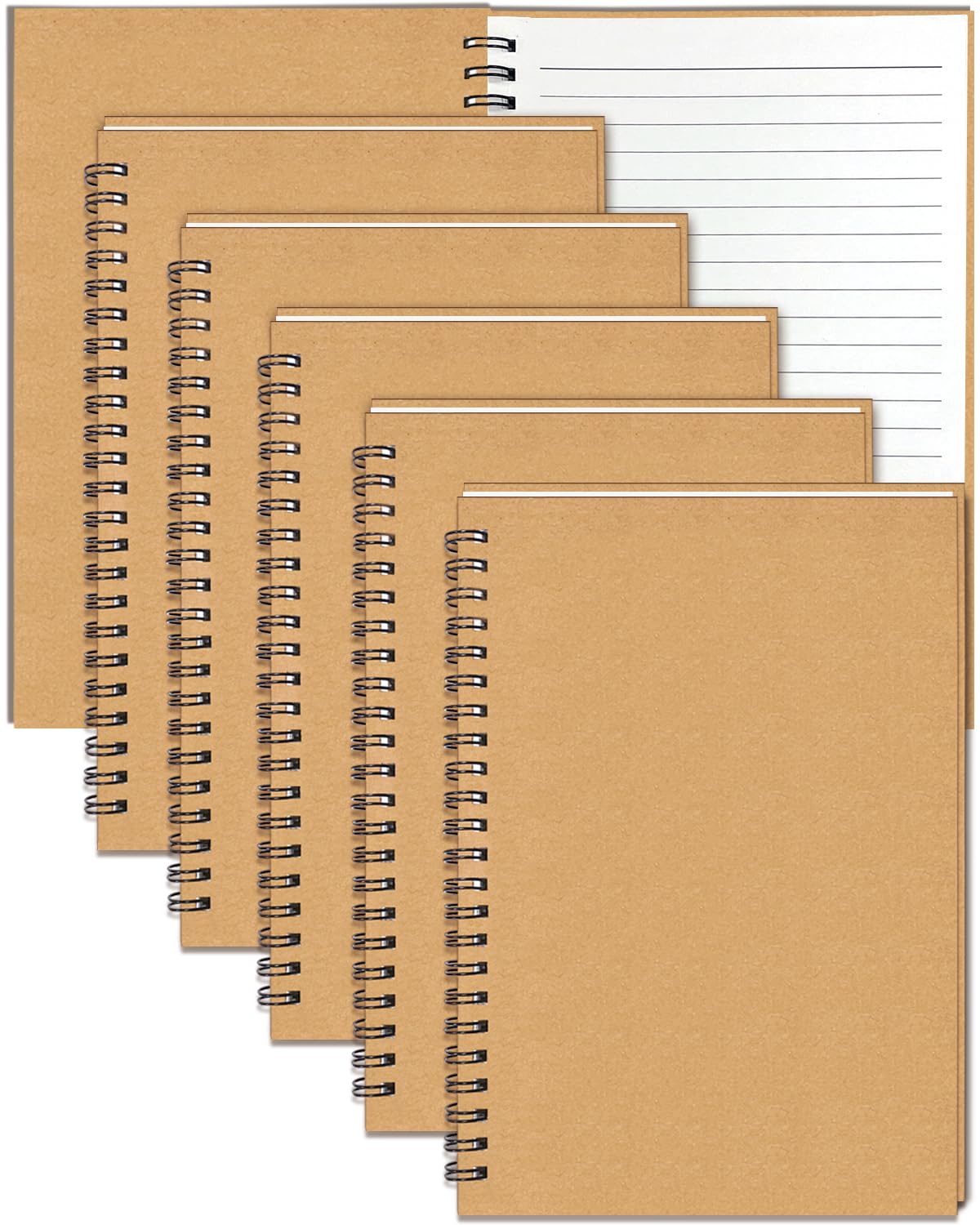GINMLYDA 6 Pack Spiral Notebook A5, 21x14.5cm 120 Lined Pages Plain Brown Kraft Cover Ruled Notebook for School Project Home Writing Spiral Bound Notepads Multipack for Women Teenage Colleague Gifts