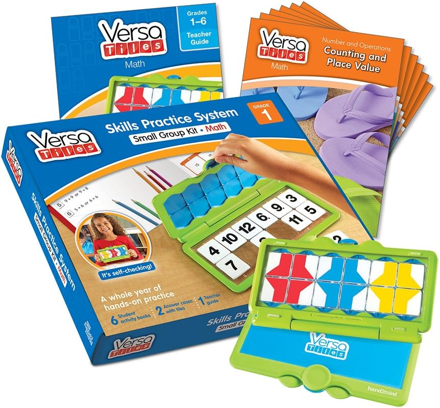 hand2mind VersaTiles Math an Engaging Puzzle Game Kit for Kids (Grade 1+) - Counting, Place Value, Properties, Beyond 20, and Geometry | 6 Student Activity Books and 1 Teacher Guide