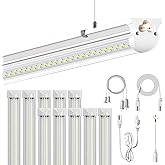 ONLYLUX 10Pack 8FT LED Shop Light, 6000K White 100W Super Bright, 15000lm | V Shape Garage Lighting, Plug and Play, Upgrade Hanging/Surface Linkable LED Shop Lights for Workshop