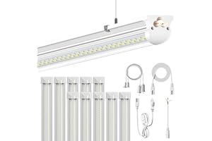ONLYLUX 10Pack 8FT LED Shop Light, 6000K White 100W Super Bright, 15000lm V Shape Garage Lighting, Plug and Play, Upgrade Hanging/Surface Linkable LED Shop Lights for Workshop