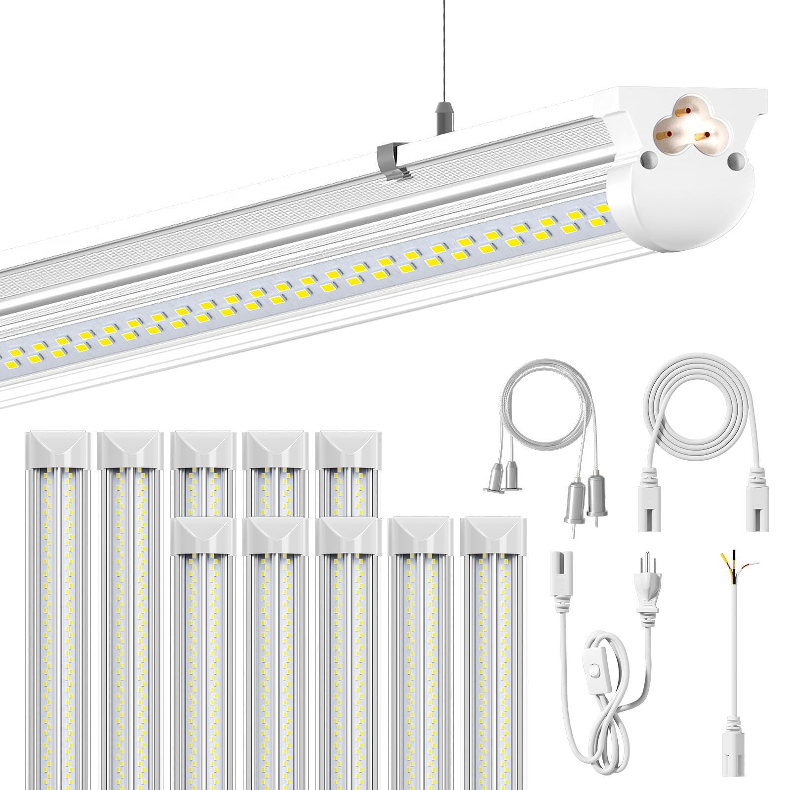 Photo 1 of ONLYLUX 10Pack 8FT LED Shop Light, 6000K White 100W Super Bright, 15000lm V Shape Garage Lighting, Plug and Play, Upgrade Hanging/Surface Linkable LED Shop Lights for Workshop