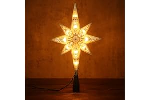Brizled Christmas Tree Topper, 11" Warm White Double-Sided Bethlehem Star Tree Topper, Plugin Polaris Xmas Treetop with 10 Lights, UL Certified Lighted Tree Top for Christmas Tree Home Holidays Decor