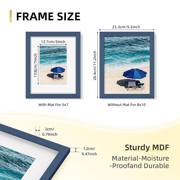 YESKAY 8X10 PICTURE FRAME SET OF 9, DISPLAY PICTURES 5X7 WITH MAT OR 8 X 10 WITHOUT MAT, MULTI PHOTO FRAMES FOR WALL MOUNTING OR TABLE TOP DISPLAY, BLUE