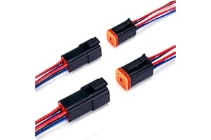 WOODGUILIN 6 Pin Deutsch DT Connector 6 Way Waterproof DT Automotive Electrical Connector Male Female Plug with 16 AWG Cable Wire for Cars,Trucks,Boats,LED Work Lights.2 Pairs(DT 6P Black)