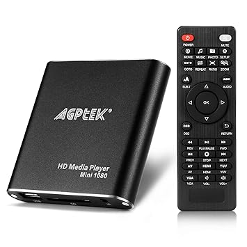 AGPTEK Mini 1080P Full HD Digital Mediaplayer Medienspieler Medienspieler mit Fernbedienung für MP3, WMA, OGG, AAC, FLAC, APE