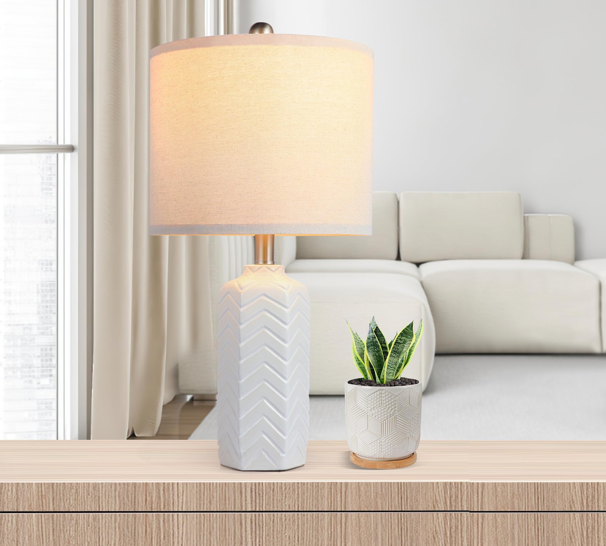Photo 1 of WEITERS 22" Modern Ceramic Table Lamp White Nightstand Lamp Farmhouse Bedside Lamps for Bedroom End Table Lamps for Living Room Office Dorm