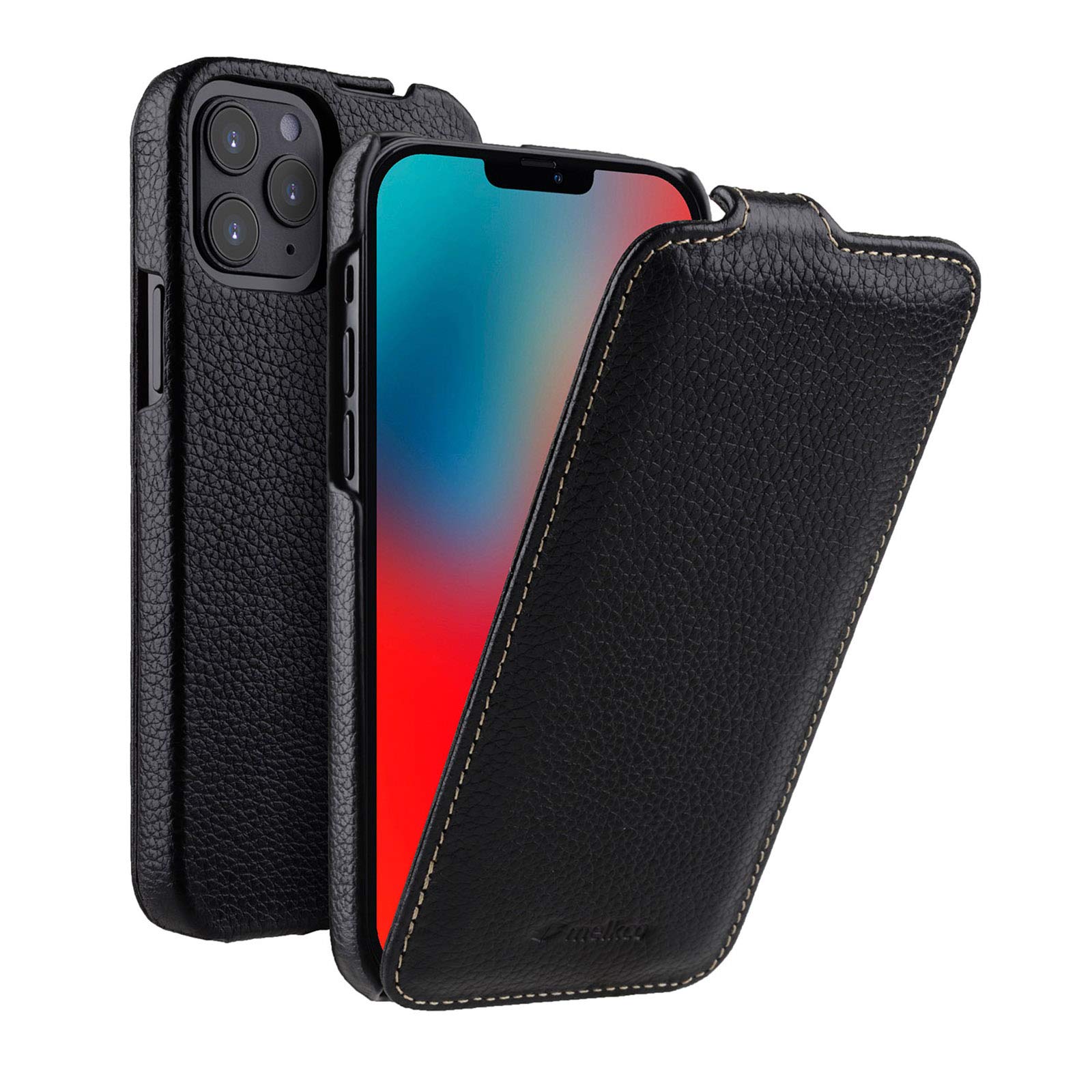 MELCKO Case for Apple iPhone 12 Pro Max (6.7 Inch), Mobile Phone Case Cover with Coated Leather, Flip Case, Protective Flip Phone Cover, Slim Phone Case, Black