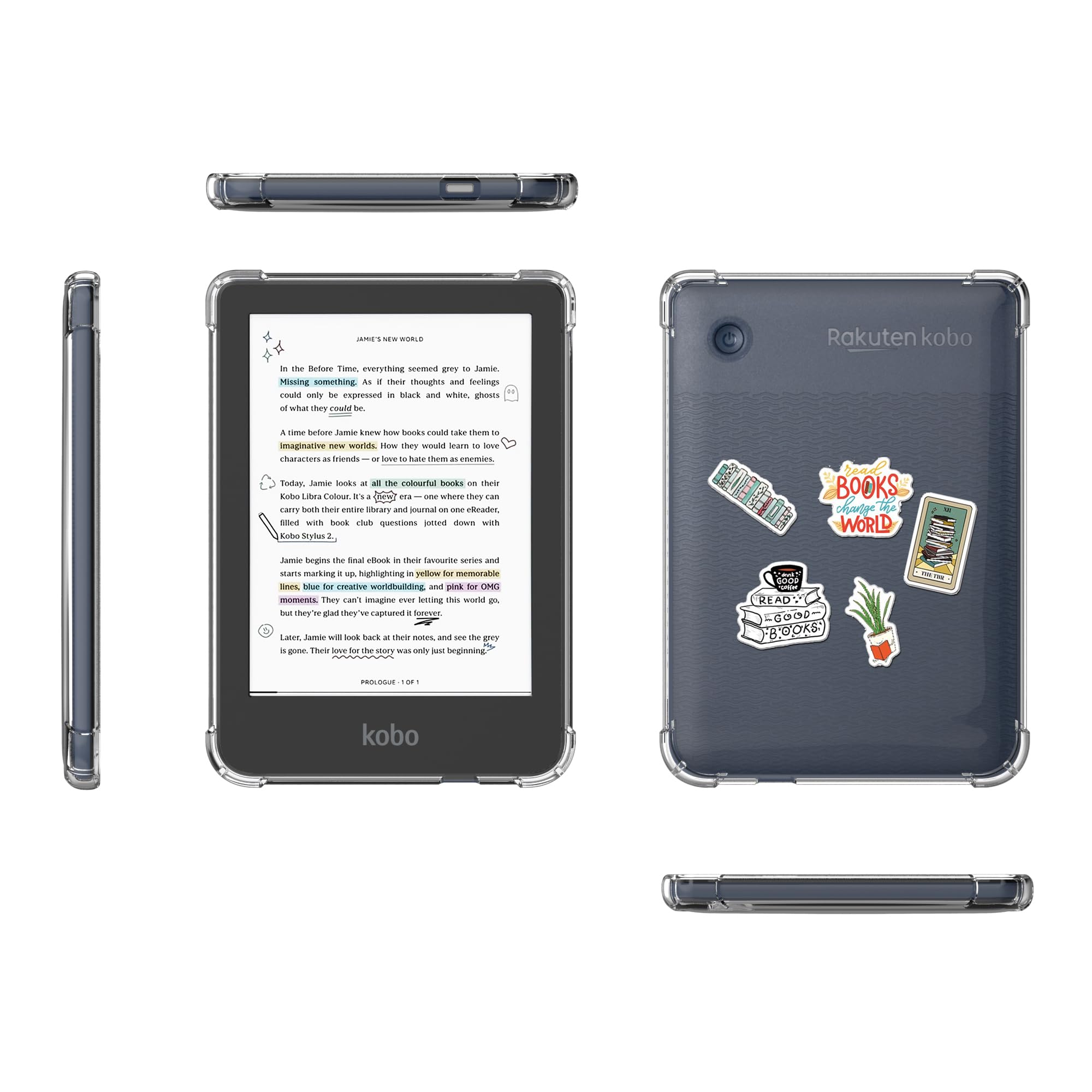 Clear Case for 6 inch Kobo Clara Colour/Clara BW/Kobo Clara 2E eReader/ 2in 1 Case with 50 Stickers,Lightweight and Scratch-Proof Silicone Back Cover