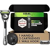 Gillette Labs with Exfoliating Bar by Men's Razor Set, 1 Shower Hook, Handle, 2 Blade Refills, Silver and Black, Razors for Men, Mens