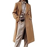 Kinghua Wool Coats for Women Fall Winter Dress Pea Coat Double Breasted Jackets Long Trench Coat Peacoat