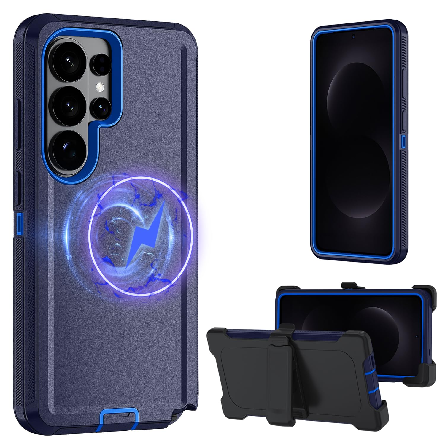 Nofnus for Samsung Galaxy S26 Ultra case, S26 Ultra Heavy Duty case,with A Tempered Glass Screen Protector, [Military Grade Protective ] [Shockproof] [Dropproof] (with Belt Clip, Magnetic -Dark Blue)