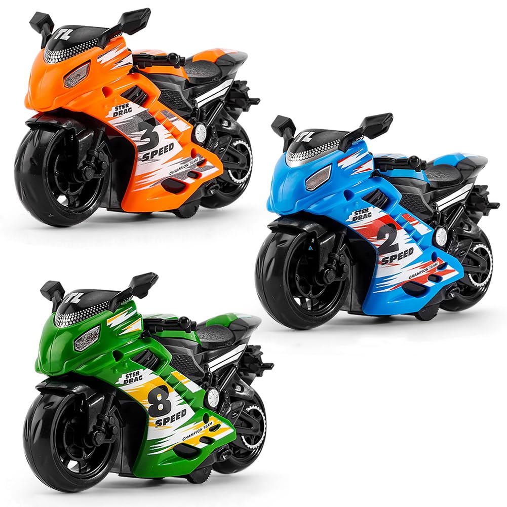 FCXVXCL Motorbike Toys 3PCS Highly Simulation Motorbike Model Motorcycles Toy for Kids Motorcycle Alloy Collection Hobby Gift Racing Model Decoration Friction Powered Vehicle