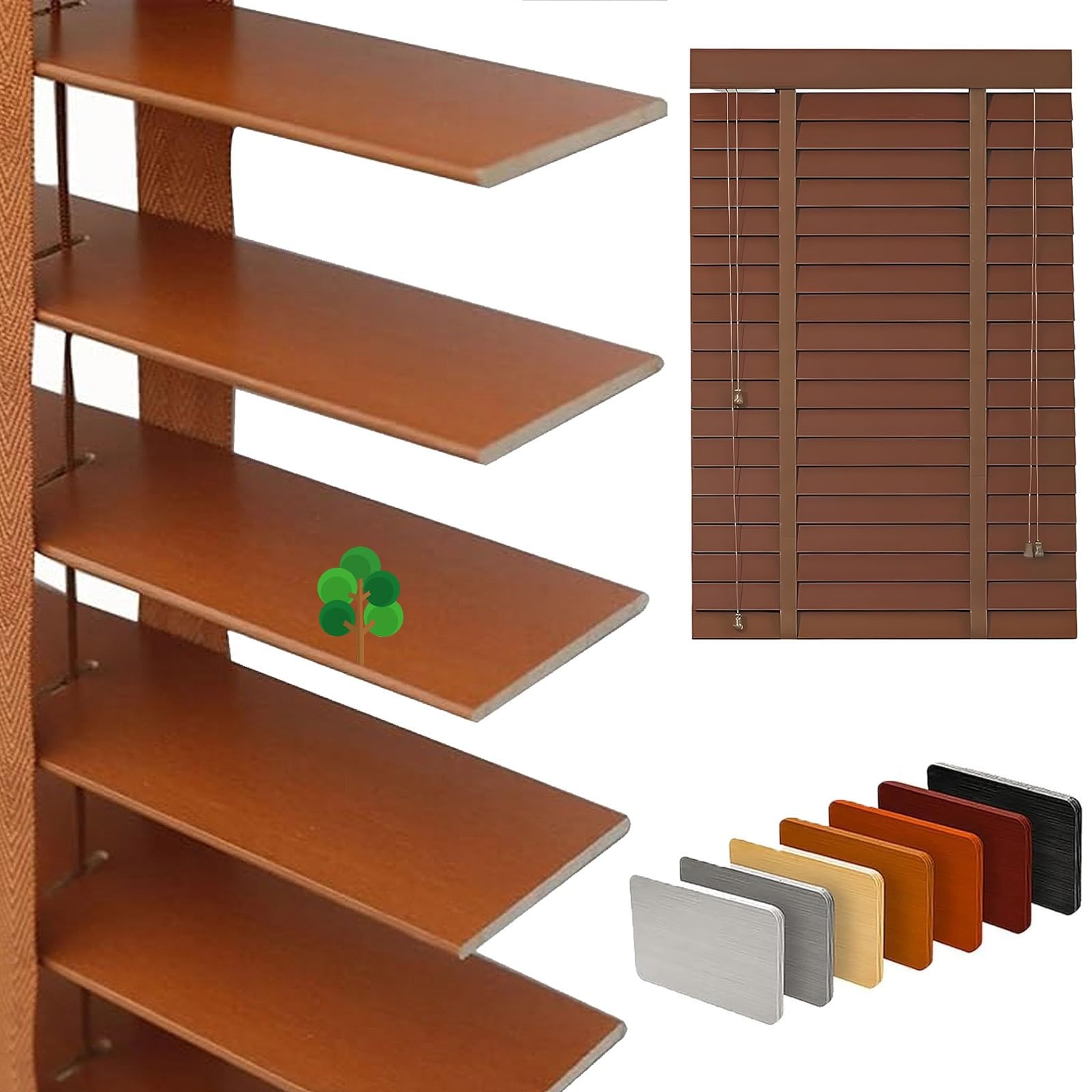 Photo 1 of 2 Inch Wood Blinds for Windows, Cordless Indoor Horizontal Shades, Wooden Venetian Blind, Blackout Privacy for Office Bedroom Bathroom 16" 24" 28" 34" 40" 48" 52" 62" 68" 70" 76(Dark Brown)