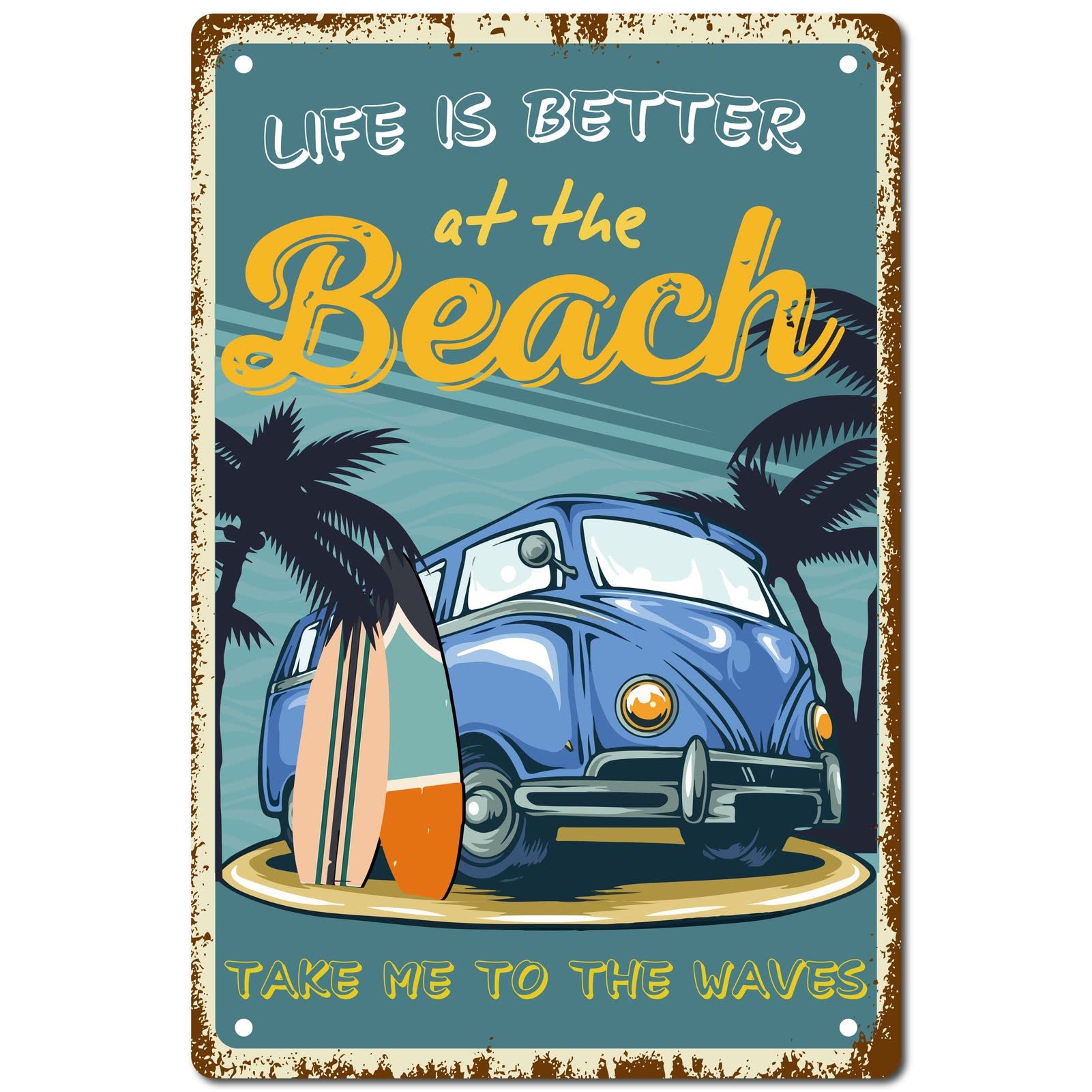 CREATCABIN Beach Vintage Metal Tin Sign Retro Wall Art Decor House Plaque Poster for Home Bar Pub Garden Kitchen Coffee Garage Decoration 12 x 8 Inch — image 1