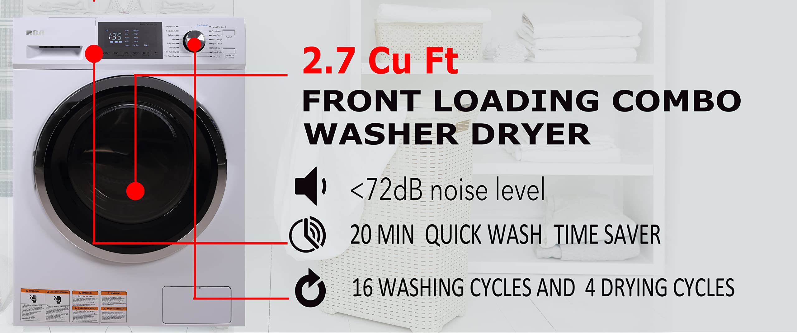 HAMILTON BEACH Washer and Dryer Combo 2.7 cu ft - White