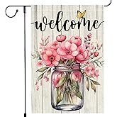 Welcome Butterfly Mason Jar Spring Summer Garden Flag Lawn Seasonal Wildflowers Home Yard 12x18 Inch Double Sided Small Burlap Outside Flags Decorations