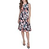 Halston Womens A Line Round Neck Knee Length Dress