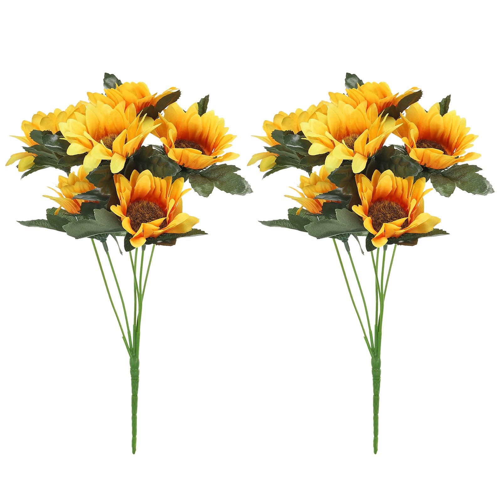 PATIKIL 6 Heads Artificial Silk Sunflowers with Stems, 2 Pack Fake Flowers Faux Decor Bouquet for Wedding Home Office Decoration, Light Orange