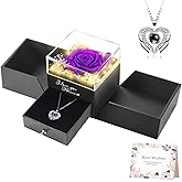 WOKEISE Lighted Preserved Real Rose Flowers with I Love You Heart Necklace, Anniversary Birthday Gifts for Women Girlfriend Wife Mom Grandma,Valentines Mothers Day, Purple