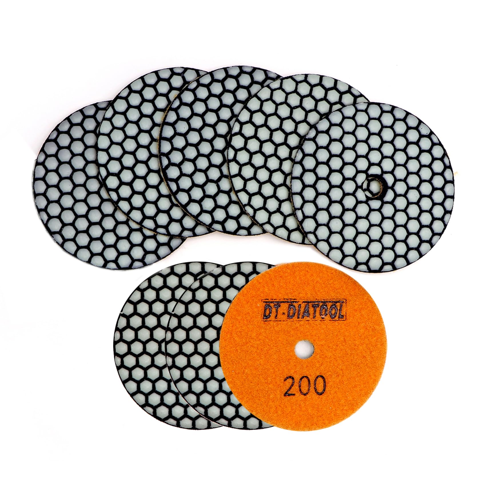 DT-DIATOOL Dry Diamond Polishing Pads 4 Inch/100mm 8PC #200 for Granite Marble Ceramic — image 1