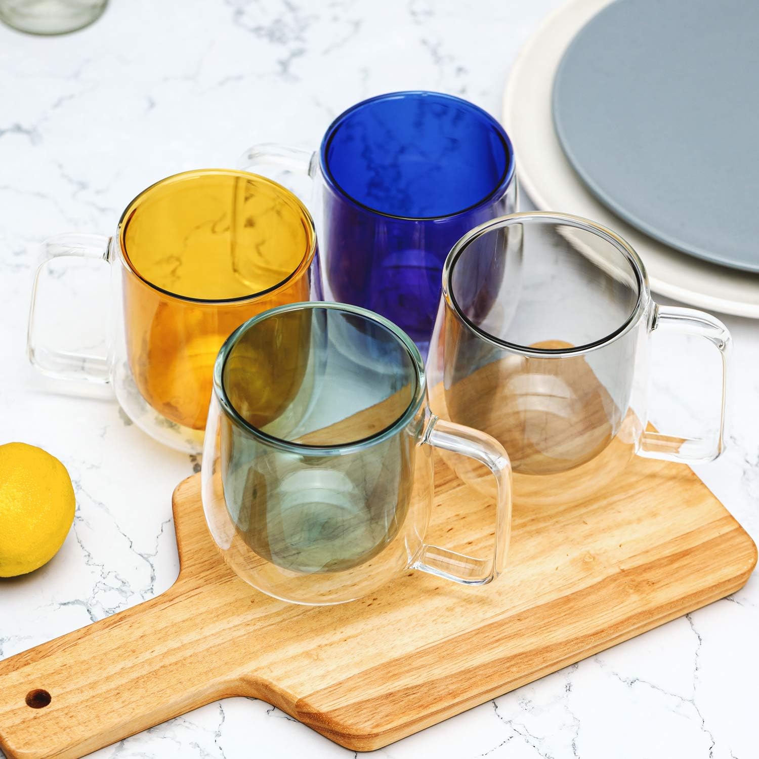 Glass Coffee Mugs 10oz Set of 4 Gift Wraped Double