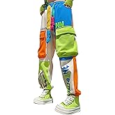 MOKEWEN Men's Cargo Patchwork Tone Color Block Jogger Pants 28-33 One Size