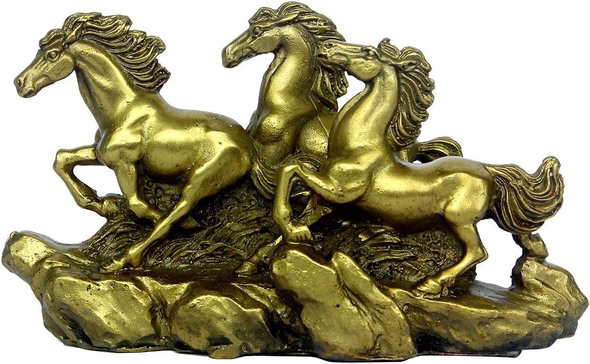 Handcraft Brass Three Running Horses Statue Home Decor Gift