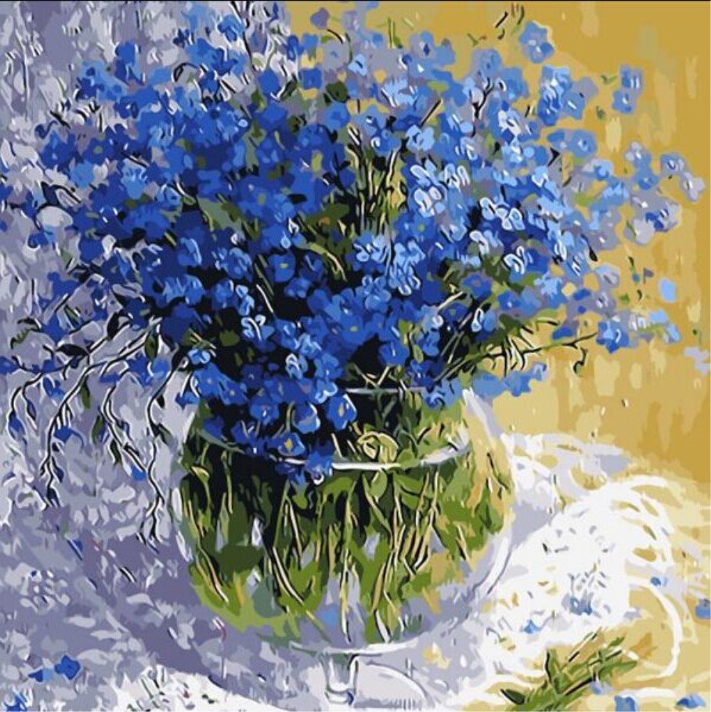 WOWDECOR Art Supplies Blue Fresh Flowers DIY Paint by Numbers Kits 40 x 50cm with Painting Brushes Canvas (Flowers, No Frame)