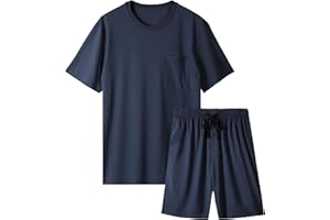 BAMBOO COOL Mens Pajama Set Sleepwear Pjs Lightweight Short Sleeve Shirts Soft Breathable Fresh Sleep Sets with Pockets S-3XL