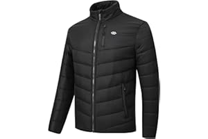 MoFiz Men's Lightweight Quilted Puffer Jacket Hooded Coat Water Winter Warm Full Zip Down Coat Travel Outwear