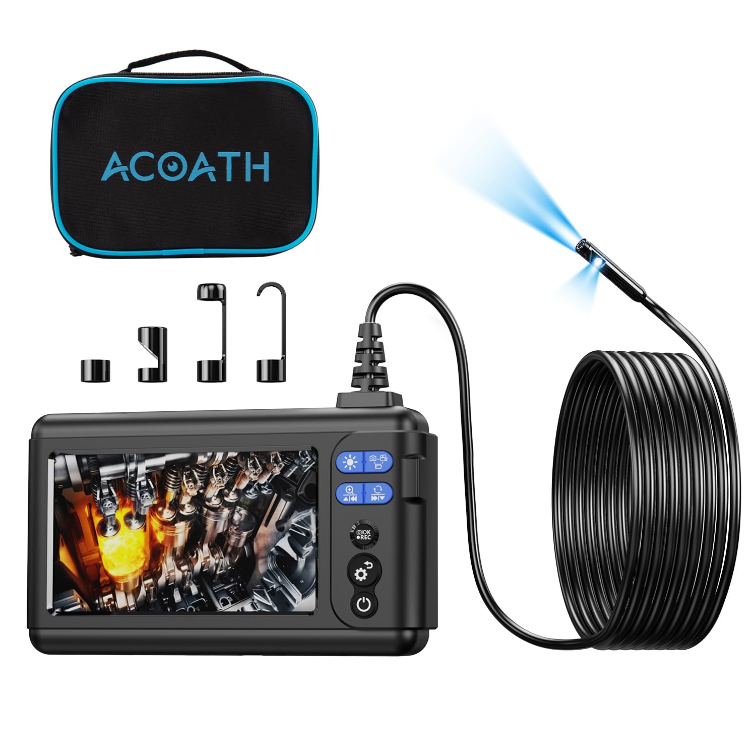Photo 1 of Acoath Borescope Endoscope Camera with Light, Dual-Lens 1080P HD Industrial Inspection Camera with 8 LED Lights, 16.5Ft Semi-Rigid Snake Cable, 5" IPS Screen, 32GB Card, IP67 Waterproof Sewer Tools